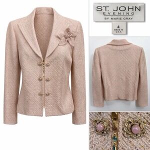 St. John Evening by Marie Gray Blush Embroidered Sequin jacket‎ Cardigan Size 4